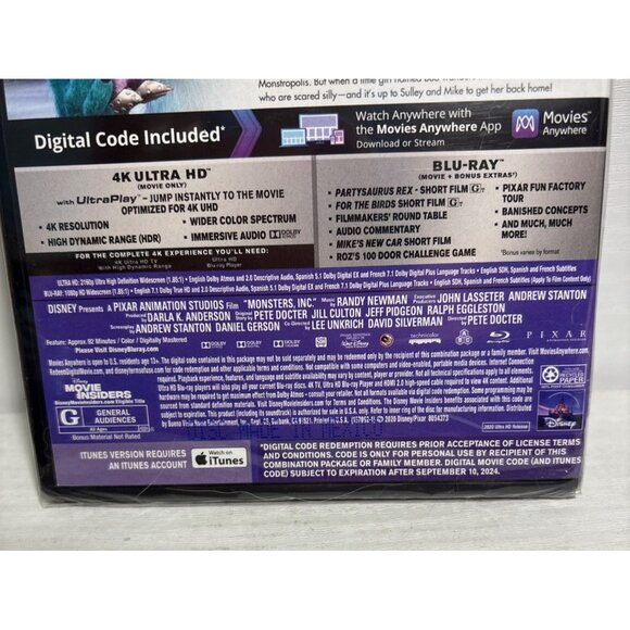 Monsters Inc 4K Ultra HD Bluray Digital Ultimate Collectors Edition Disney Pixar - Picture 3 of 5